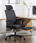 Mesh Ergonomic Office Chair With Footrest Headrest And Adjustable Backrest 90 To 135 Degrees 360 Degree Swivel Wheels next to desk