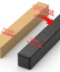 Comparison of a fragile paper box and a strong black plastic box with an upgrade arrow indicating the transition.