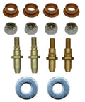 Chevy Silverado Door Hinge Pin And Bushing Repair Heavy Duty Tool Kit DIY Friendly For Two Hinges With Four Pins Four Bushings Four Locking Nuts And Two Washers Fits Chevy GMC Models 19299324 38453, showing parts arranged neatly.