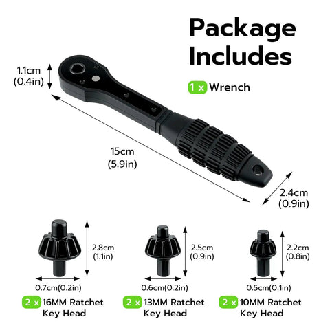 Smooth Operation Universal Ratchet Drill Chuck Key Wrench Set With Dual Socket Heads And Rock Solid Magnetic Grip, includes wrench and multiple heads.