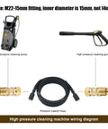 Pressure washer hose with brass M22-15mm to 1/4in adapters on both ends