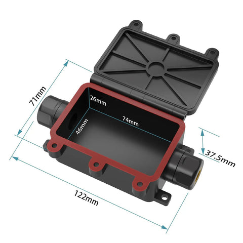 IP68 Outdoor Waterproof Junction Box With M20 Connector For 5 To 13 Millimeter Cables 2 Way Underground Splice Light Box Includes 4 Way Terminal Block Seals And Screws 450V 20A Rating Built For Easy Install, 122x71mm
