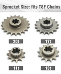 Gear Reduction Box Clutch Replacement For 43cc 47cc 49cc 50cc 2 Stroke T8F Pocket Bikes Scooters ATVs Go Karts Mini Dirt Pit Bikes With 11T 13T 14T 17T 20T Front Drive Sprockets showing 11T 13T 17T 20T metal sprockets