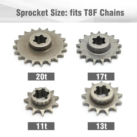 Gear Reduction Box Clutch Replacement For 43cc 47cc 49cc 50cc 2 Stroke T8F Pocket Bikes Scooters ATVs Go Karts Mini Dirt Pit Bikes With 11T 13T 14T 17T 20T Front Drive Sprockets showing 11T 13T 17T 20T metal sprockets