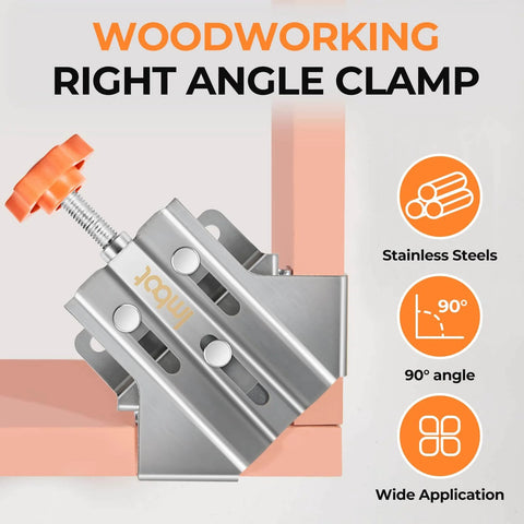 Stainless Steel Right Angle Clamp Set, Two-Piece 90 Degree Corner Clamps with adjustable swing jaw for woodworking.