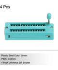 Universal ZIF IC Test Socket 28 Pin 2.54mm Pitch Narrow in green plastic with lever for microcontrollers 4 pack