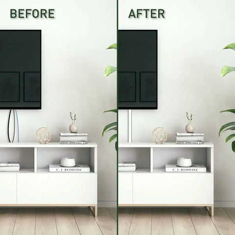 Before and after using CordMate II Cable Management Kit, Easy Peel And Press Cord Organizer And Hider, Wall Cord Cover CMK50