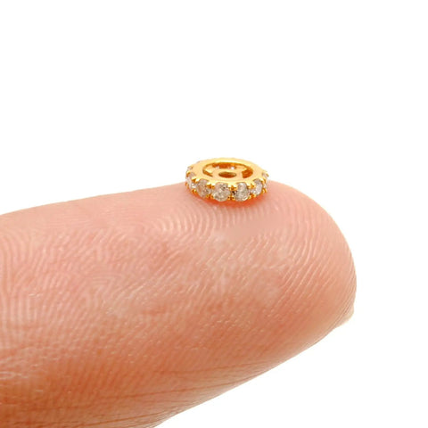 5mm 14K Solid Yellow Gold Pave Diamond Rondelle Spacer Straight Up Premium Bead Connector For DIY Jewelry Making Total Stunner With Legit Natural Diamond Sparkle And Go To Chain Link Detail