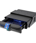 Heavy Duty Under Desk Gun Safe With Top Notch Biometric Finger Vein Lock For Dual Pistol Quick Grab, showing open drawer with biometric scanner.