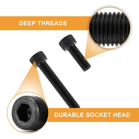 660 Piece M2 Socket Head Cap Screws Kit With Nuts And Washers Black Oxide 2mm Thread Hex Drive close-up of screws with deep threads