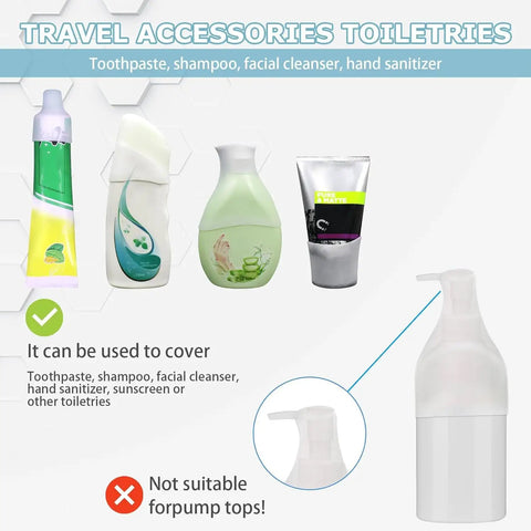 Silicone Bottle Covers Travel Set Must Have Elastic Leak Proof Sleeves For Toiletries And Lotions shown with compatible bottles.