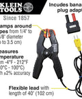 Klein Tools 69140 K-Type pipe temperature clamp thermometer for HVAC with 40in lead