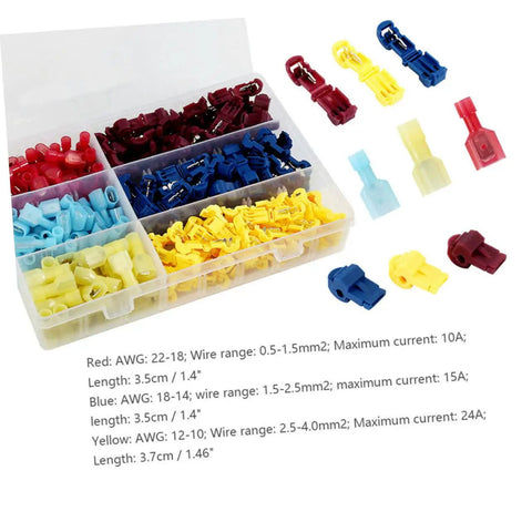 Solid 200 Pc Heat Shrink Wire Crimp Connectors Weather Pack Terminals With Insulated Speaker Box And Auto Wire Tap Kit For Heavy Duty Electrical Work That Is Totally Reliable, assorted color terminals in storage box
