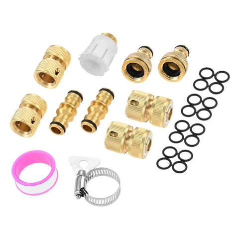 Durable Nine Piece Brass Garden Hose Quick Connect Tap Fitting Kit For Easy Outdoor Connections To Hoses Nozzles Pipes And Sprinklers, brass fittings and O-rings