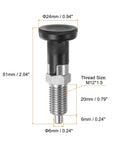Built Tough M12x1.5 Push Fit Ball Nose Spring Plunger Stainless Steel with 6mm pin and 61mm total height.