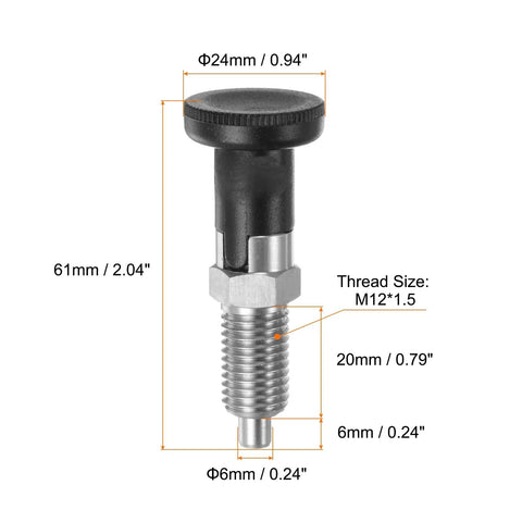 Built Tough M12x1.5 Push Fit Ball Nose Spring Plunger Stainless Steel with 6mm pin and 61mm total height.