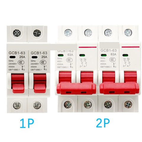 Super Rugged Manual Dual Power Transfer Switch Circuit Breaker 1P 2P with red switches and white casing for garage use.