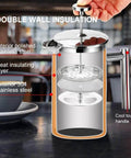 34oz 304 Stainless Steel French Press Coffee Maker with insulated double wall carafe and three layer filter system diagram