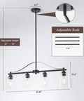 Farmhouse Wood Pendant Light With Round Shade And Adjustable Mini Pendant Fixture E26 Base 1 Light Retro Industrial Vibe 4-light bar