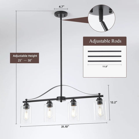 Farmhouse Wood Pendant Light With Round Shade And Adjustable Mini Pendant Fixture E26 Base 1 Light Retro Industrial Vibe 4-light bar