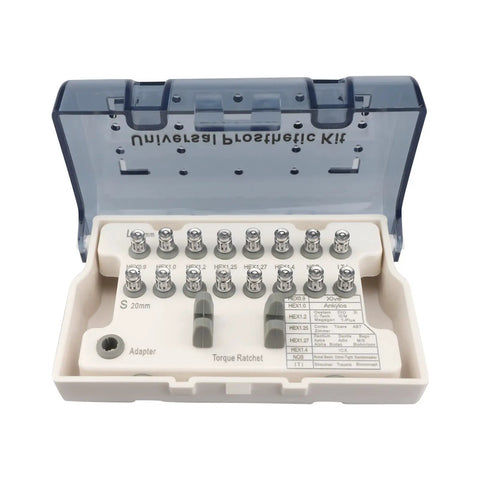 Implant Torque Wrench Set 10 To 70 Ncm Universal Screwdriver Ratchet Tool With One Wrench Kit And Sixteen Driver Bits Pro Grade