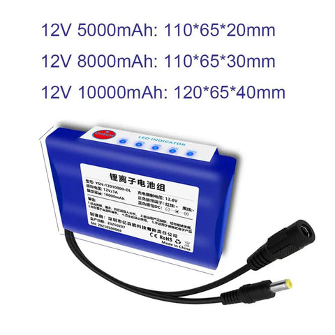 Drop Dead Reliable 12V Rechargeable Lithium Polymer Battery Pack With Integrated Bms Safety Circuit And Heavy Duty Dc Adapter for LED strip lighting.
