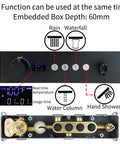 Control panel of Top Shelf Ceiling Mount Digital Shower Kit With Brushed Gold Finish showing temperature and settings for all functions.