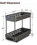 Pull Out Spice Rack Organizer For Cabinets, 3 Pack Slide Out Pantry Shelves, Black double tier design with dimensions 10.5" x 4.4" x 8".