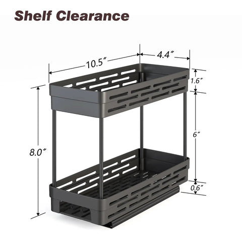 Pull Out Spice Rack Organizer For Cabinets, 3 Pack Slide Out Pantry Shelves, Black double tier design with dimensions 10.5" x 4.4" x 8".
