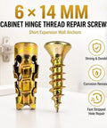 Heavy Duty 6X14MM Expansion Screw Kit For Cabinet Hinge Repair And Stripped Thread Rescue Tough Wall Anchors Built For Wood Tile And Brick 30 Piece Set showing two types of screws.