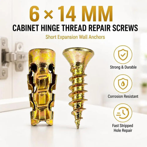 Heavy Duty 6X14MM Expansion Screw Kit For Cabinet Hinge Repair And Stripped Thread Rescue Tough Wall Anchors Built For Wood Tile And Brick 30 Piece Set showing two types of screws.