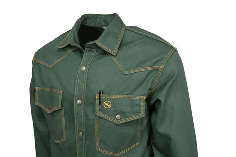 Grind-Ready Lightweight Western Style Welding Shirt With Triple-Stitched Durability, Relaxed Fit, Army Green, XL For Easy Layering