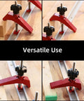 Heavy Duty T Slot Hold Down Clamp Set For Precision Woodworking Benches with quick twist knobs and smooth slide bases.
