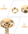 Close-up of 16 Pieces Brass Capped Fixing Screws With Curved Decorative Head Caps For Mirrors And Furniture Golden Color