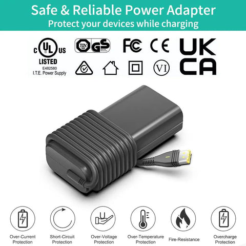 Replacement 24V 65W AC Power Supply For AirSense 11 CPAP Machines And Mini Portable CPAP Machines AutoSet Elite And CPAP Models Durable ResMed AirSense 11 Power Adapter Charger shown with plug and certifications