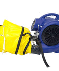 Heavy Duty Air Mover And Carpet Dryer With Three Quarter HP Motor Delivers 2800 CFM And Durable Housing shown with yellow vent hose.