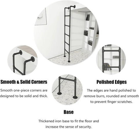 Heavy Duty Iron Bow Bed Ladder with smooth corners and polished edges, 1.75 m, black wrought iron for basement access