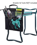 Black Folding Garden Kneeling Seat And Tool Bag Set with Durable Oxford Cloth Pouch showcasing its organizing pockets.
