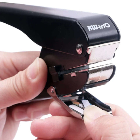 Heavy Duty Handheld Slot Punch for PVC ID Cards and Badges, adjustable card depth, all metal puncher showing 0.59x0.16 inch hole creation