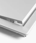 Close-up of 4 X 4 Inch Slick White Abs Plastic Access Panel For Drywall Walls Utility Service Hatch Door with secure flap cover.