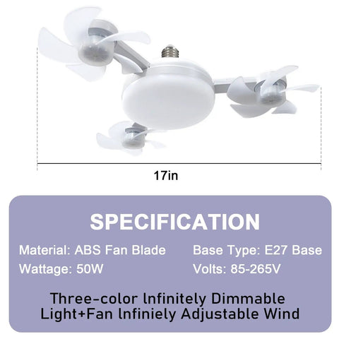 Socket Fan Light With Remote And Dimmable Led Screw In Ceiling Fan Offering Three Slick Speeds Effortless Twist On Installation for 17in rooms.