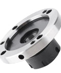 Rugged Heavy Duty Carbon Steel ER32 Collet Fixture D100 With 100 Mm Flange For CNC Lathe And Milling Machines Router Accessories Tooling Plate Replacement Industrial Machining Component, angled view