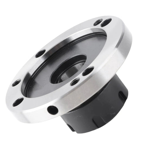 Get This ER32 Collet Fixture With 100MM Dia Flange Frosted Chuck To Boost CNC Lathe Or Milling Machine Performance For Precision Machining Using Carbon Steel Build close-up of black and silver collet chuck