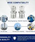 Front view: 2 316 stainless steel compression tube fittings, 1/2 in OD x 1/2 in NPT male straight adapters with ferrules