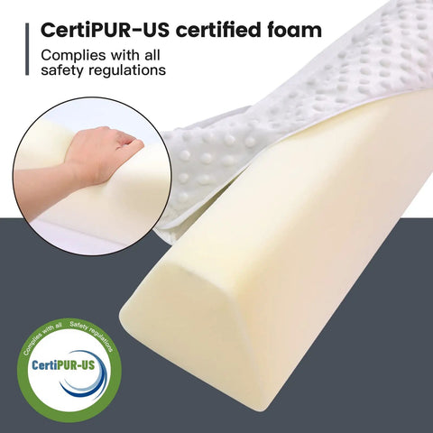 Rock Solid Toddler Bed Guard Rails And Foam Bumpers For Kid Safety Non Slip Base With Soft Certified Padding To Keep Little Tykes From Fallin Off Twin Full Queen Or King Beds Grey One Pack shown with CertiPUR-US certified foam.