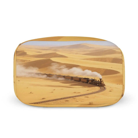 Golden Sand Desert Insulated Lunch Tote With train design imprint, durable polyester, ideal for on-the-go use.