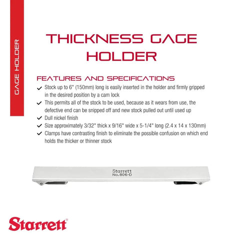 Image of Thickness Gauge Holder For Precision Measurement Dual End Clamp That Secures Gauge Stock From.001 To.025 Inch With Dull Nickel Finish