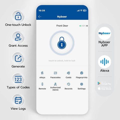 Mobile app interface for Keyless Fingerprint Smart Door Lock With Handle For Front Door Keypad Entry No Key Needed Digital Lock Replacement