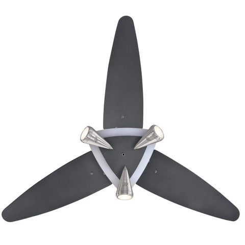 Vector Elite 42 Inch Three Blade Ceiling Fan With LED Light Kit Slick Brushed Nickel Finish Graphite Accents Reversible Graphite And Silver Blades