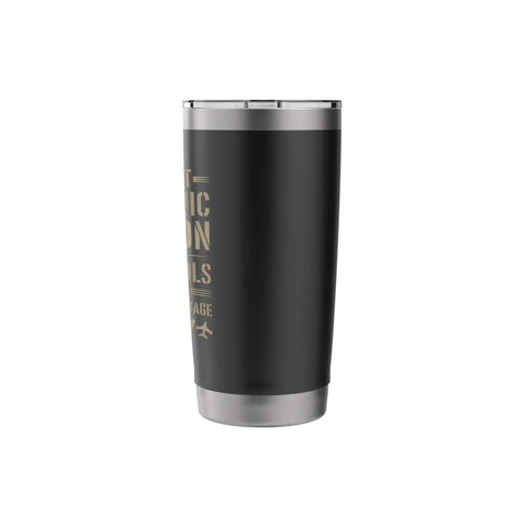 Aircraft Mechanic Caution Flying Tools Insulated Stainless Steel Tumbler Perfect Gift For AMT Pros And Aviation Technicians Who Live For Flight Line Repairs And Aircraft Maintenance, black side view.